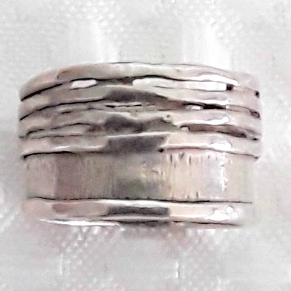Sterling Threaded Modernist Industrial Banded Ring